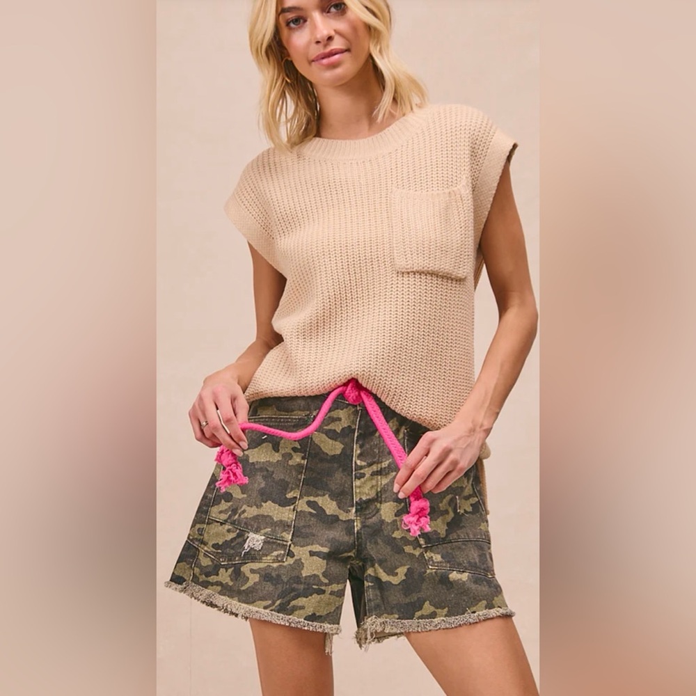 BiBi Camouflage Cargo Shorts with Pink Accents